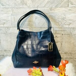 COACH DESIGNER EDIE CROC EMBOSSED Shoulder Bag Purse Handbag